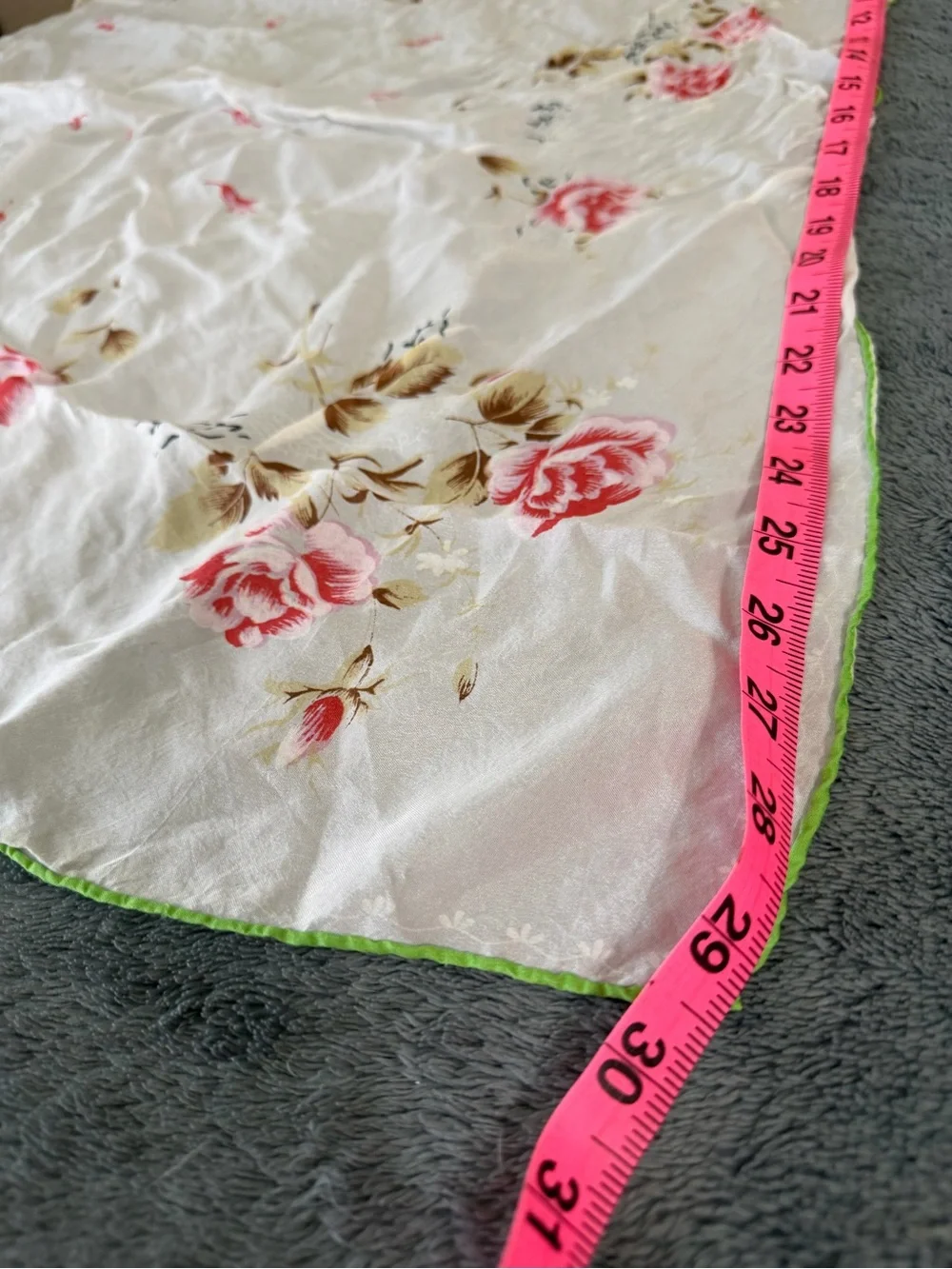 Floral Sheer Scarf - Pink Rose Print with Green Trim